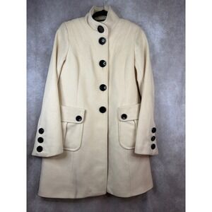 Laundry by Design Cream Wool Blend Button Front Coat w High Neck Womens  Small